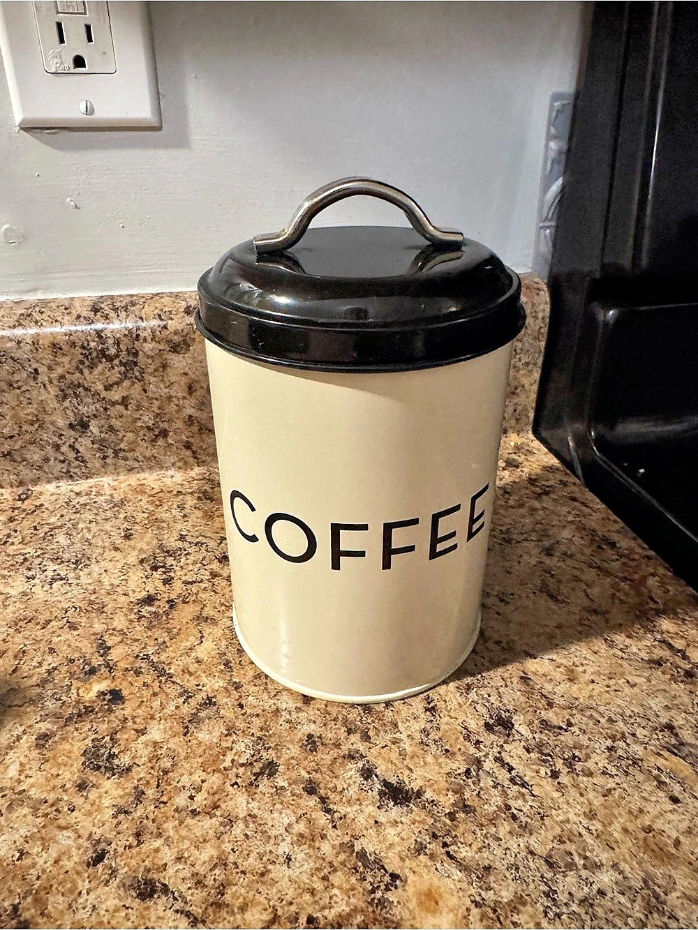 Now Designs Tin Coffee Ivory Cream & Black Kitchen Canister